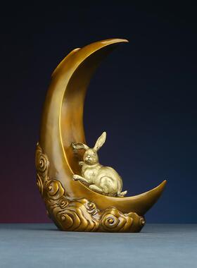 包邮创意彩铜《玉兔呈祥》月亮兔摆件家居装饰品办公室桌面花瓶