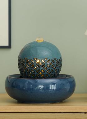 小型招财流水摆件循环水简约现代桌面喷泉小夜灯家居客厅装饰礼品