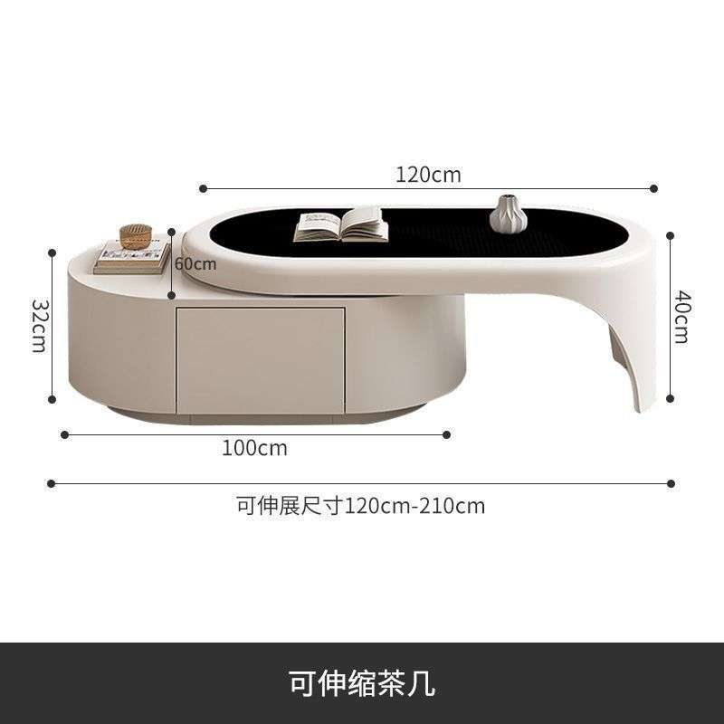 茶几电视柜组合奶油风客厅家用新款小户型简约钢化玻璃可伸缩茶几 - 图3