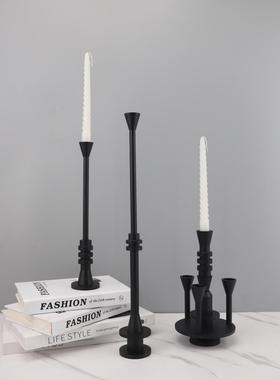 北欧简约创意黑色烛台组合摆件餐厅客厅茶几酒店样板房家居装饰品