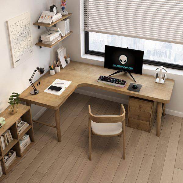 实木转角书桌书架一体组合定制学生写字台家用卧室拐角桌电脑桌,淘宝优惠券,粉丝福利购,淘宝优惠卷