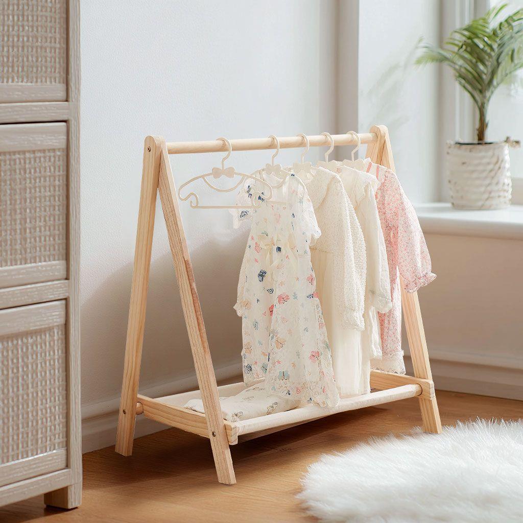 儿童实木挂衣架落地宝宝卧室床边晾衣服简约风收纳家用立式挂衣架 - 图1