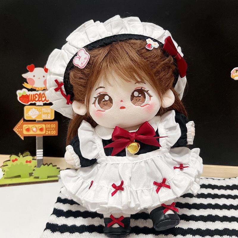 20cm娃衣可爱铃铛蝴蝶结女仆装连衣裙子套装棉花娃娃公仔可爱娃衣 - 图0