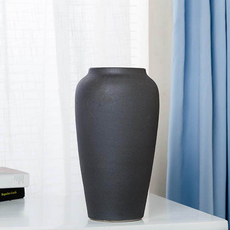 手工磨砂黑色陶瓷花瓶摆件北欧覆古粗陶罐DIY灯台面装饰客厅插花,淘宝优惠券,粉丝福利购,淘宝优惠卷