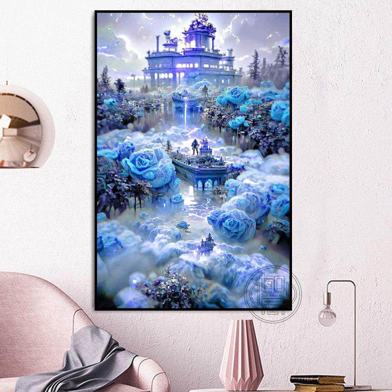 蓝色妖姬5d立体钻石画满钻玄关卧室贴钻十字绣梦幻风景手工砖石绣,淘宝优惠券,粉丝福利购,淘宝优惠卷