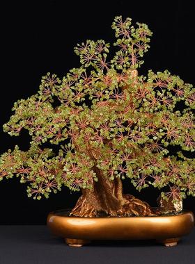 天然橄榄绿石水晶发财招财摇钱树装饰品家居客厅玄关开业礼品摆件