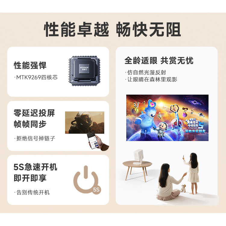【国家补贴立省15%】腾讯极光投影A3云台投影仪可投天花板1080P高清家用卧室便捷式投影机