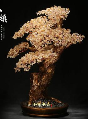 天然巴西黄水晶招财树家居摆件公司前台客厅书房玄关创意送礼饰品