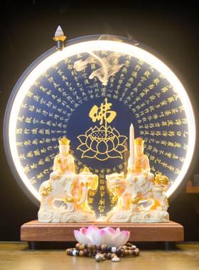 新中式禅意佛像摆件华严三圣释迦牟尼佛佛文殊普贤菩萨客厅家用供