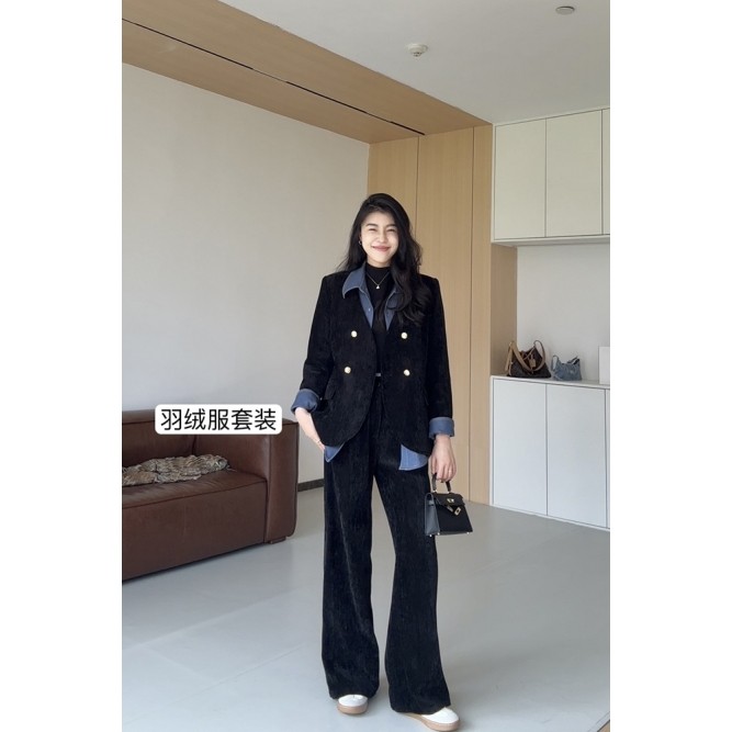 张阿星【英伦小调】遮肉牛仔拼接假两件撞色翻领羽绒服+ 直筒裤,淘宝优惠券,粉丝福利购,淘宝优惠卷