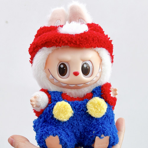 绵绵泡芙一二代拉布布娃衣labubu17cm坐坐派对衣服搪胶公仔挂件 - 图1