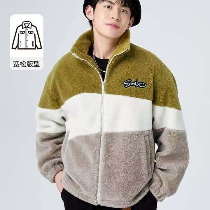 秋冬上新！森家男装仿羊羔绒宽松撞色保暖立领秋冬立领外套,淘宝优惠券,粉丝福利购,淘宝优惠卷