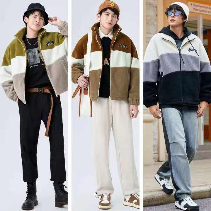 秋冬上新！森家男装仿羊羔绒宽松撞色保暖立领秋冬立领外套,淘宝优惠券,粉丝福利购,淘宝优惠卷