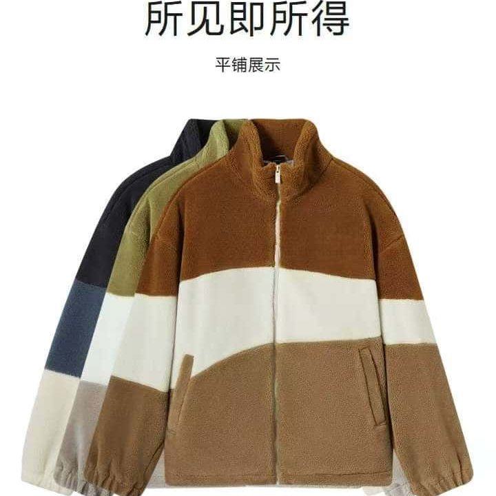 秋冬上新！森家男装仿羊羔绒宽松撞色保暖立领秋冬立领外套,淘宝优惠券,粉丝福利购,淘宝优惠卷