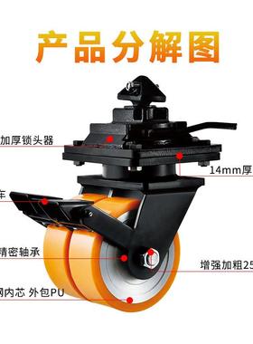 8寸10寸12寸集装箱脚轮4寸5寸6寸超重型钢芯PU万向轮聚氨酯静音轮