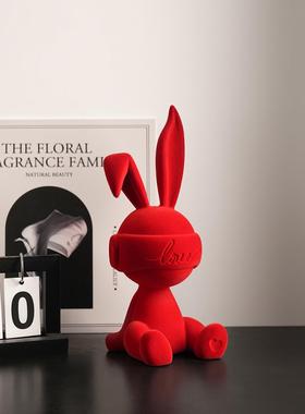 闪电兔子坐姿摆件卡通创意现代轻奢客厅酒柜电视柜入户玄关装饰品