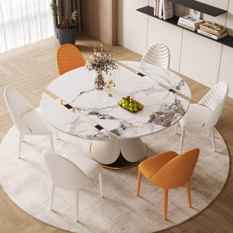 旋转岩板餐桌椅组合轻奢可伸缩折叠大圆桌简约现代家用小户型饭桌,淘宝优惠券,粉丝福利购,淘宝优惠卷