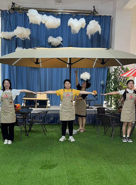 室外摆摊太阳伞别墅民宿旋转庭院伞太阳能LED灯户外遮阳伞三头伞