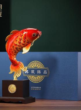 大明铜匠年年有余铜鱼摆件招财客厅酒柜装饰品办公室乔迁开业礼物