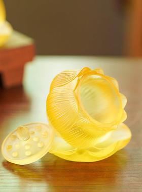 古法琉璃金色圣水杯家用供杯观音圣水杯琉璃佛供杯供奉用品摆件