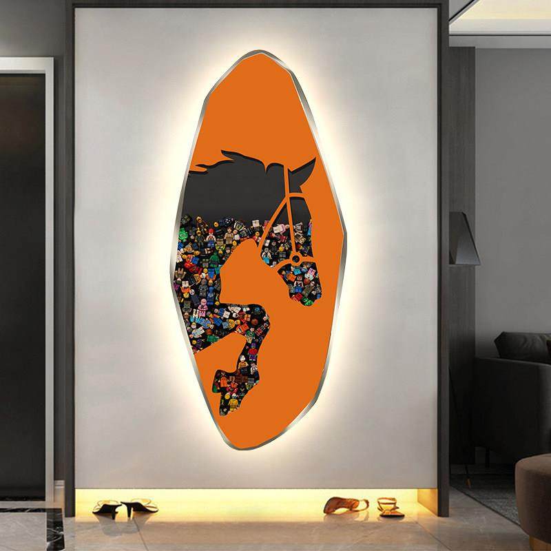 骏马玄关装饰画带led氛围灯画现代轻奢客厅走廊过道挂画发光壁画,淘宝优惠券,粉丝福利购,淘宝优惠卷