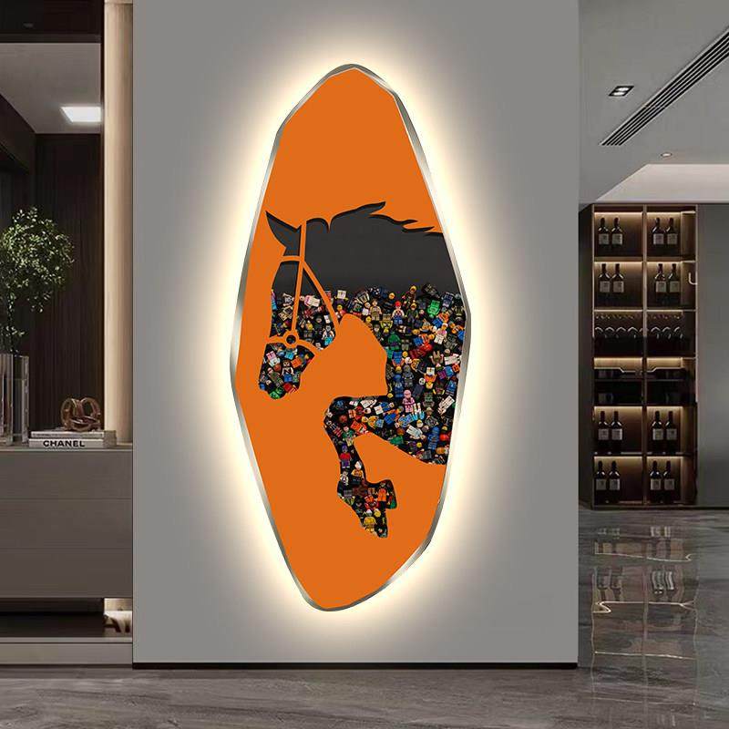 骏马玄关装饰画带led氛围灯画现代轻奢客厅走廊过道挂画发光壁画,淘宝优惠券,粉丝福利购,淘宝优惠卷