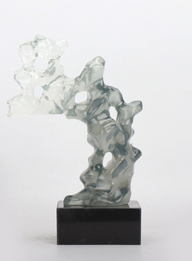 新中式透明树脂假山雕塑艺术品摆件展示厅玄关酒店大堂走廊装饰品