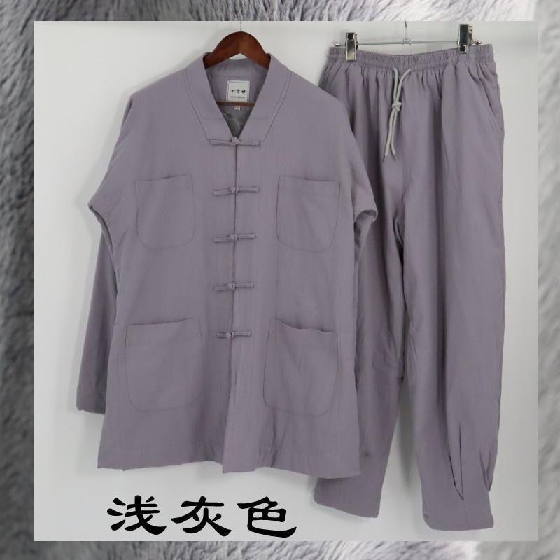 僧服加绒秋冬亚麻短褂出家师父僧衣男士和尚服装收口裤套装女士 - 图1