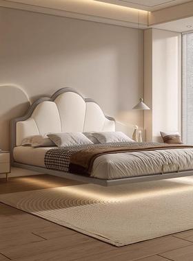 极简实木悬浮床简约现代意式双人软包床小户型网红皮艺主卧室大床