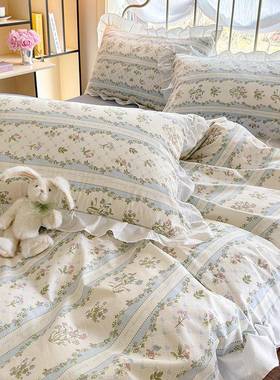 花边公主风纯棉床上四件套全棉床品100春夏田园被套床单笠三件套4