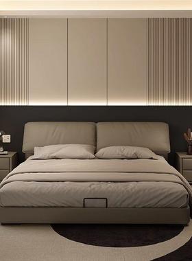 意式极简真皮床轻奢现代简约软包双人主卧床高端大床