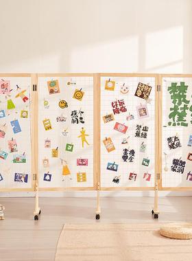 网格展示架实木移动货架可折叠幼儿园书法美术绘画作品展会落地架