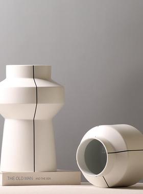 北欧条纹拼色陶瓷花瓶水培鲜花花器样板房客厅电视柜装饰摆件简约