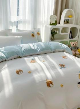 新款全棉卡通毛巾绣四件套纯棉柔软学生被套床单床笠三件套4