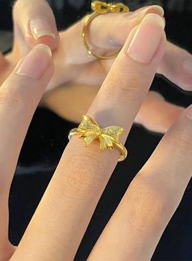 黄金色蝴蝶结戒指女款小清新在逃公主同款求婚结婚替代品戒子饰品