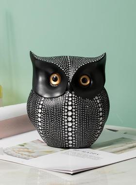 猫头鹰桌面摆件波点黑白陶瓷摆设玄关电视柜茶几展厅样板房装饰