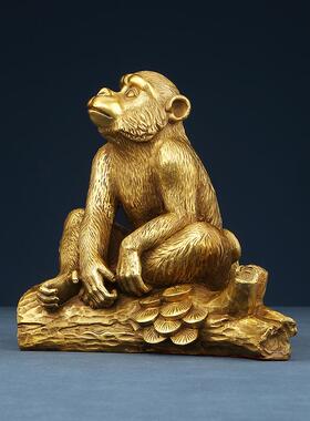 黄铜猴摆件工艺品商务办公客厅家居装饰品摆设开业礼品