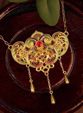 名媛轻奢古法苏画和玺套链古风个性流苏珐琅彩色项链高档气质百搭