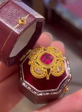 宫廷风Melody同款金色锆石戒指女轻奢高级感大气奢华高档食指戒