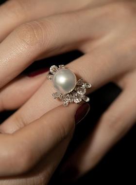 水晶仿珍珠戒指女时尚艺术设计指环名媛风高级精致百搭饰品送朋友