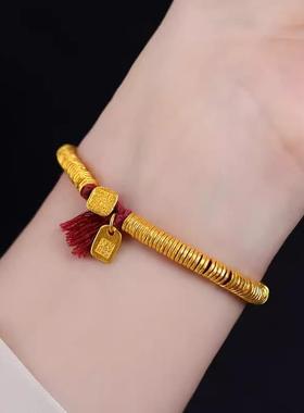 盘缠手串黄金色古风锤纹金圈手链编绳扎基拉姆吊坠个性时尚百搭