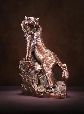 上山虎铜老虎摆件工艺品办公室客厅家居装饰品