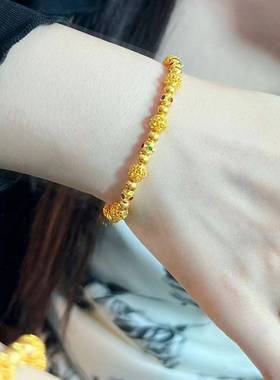 中式花丝彩珠镂空绣球手链金色高级感小众百搭复古女款送礼饰品