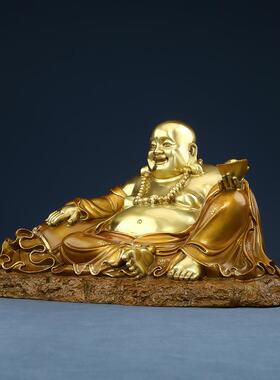 黄铜弥勒佛像摆件工艺品大肚笑佛布袋公司开业摆件 弥勒笑佛坐像