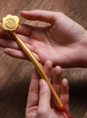 黄金色国风中式手把件铜如意摆件家居书房工艺品文艺复古装饰品