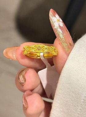 古法黄金色珐琅小花戒指女2024新款宫延风精致镂空轻奢风调节戒指