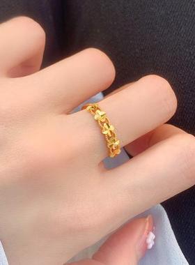 四叶草素圈指环戒指女高档大气时尚气质金色开口可调节女戒指