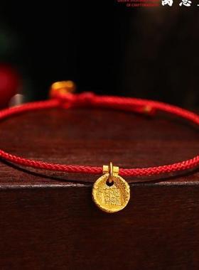 传统古法黄金色五路财神吊坠项坠手链扣手串手绳收尾扣配饰女吊坠