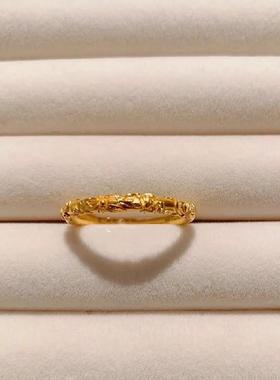 小红书款简约金色戒指个性轻奢小众设计感气质精致素圈食指戒指环