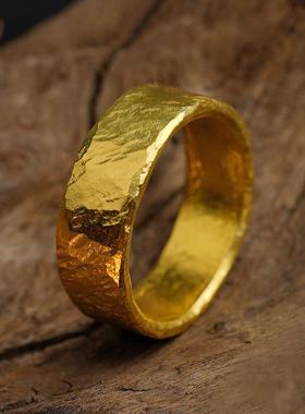 锤纹戒指纹理精工艺打造男女镀18K金高端大气设计商务个性指环